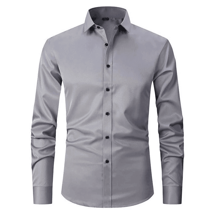 High-quality men's long sleeve button-up stretch shirt, blending style with professional comfort.
