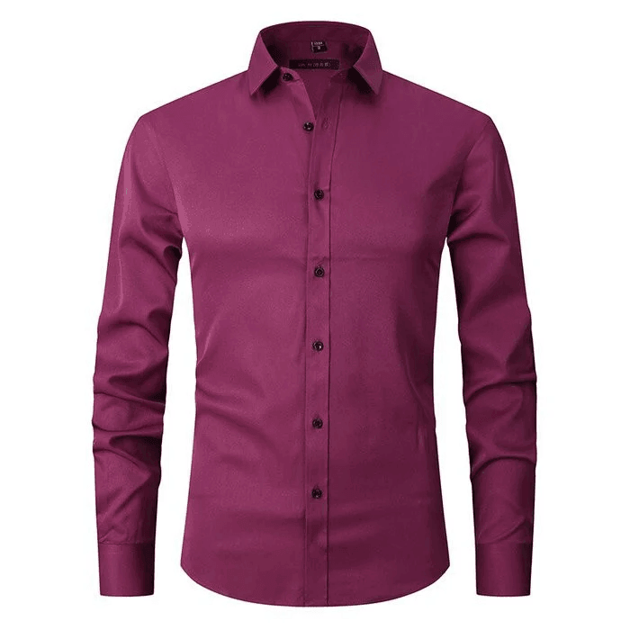 Sleek men's formal long sleeve stretch dress shirt, enhancing professional business casual looks.