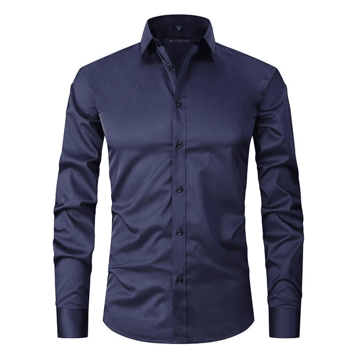 Premium men's long sleeve stretch dress shirt, essential for business meetings & formal events.
