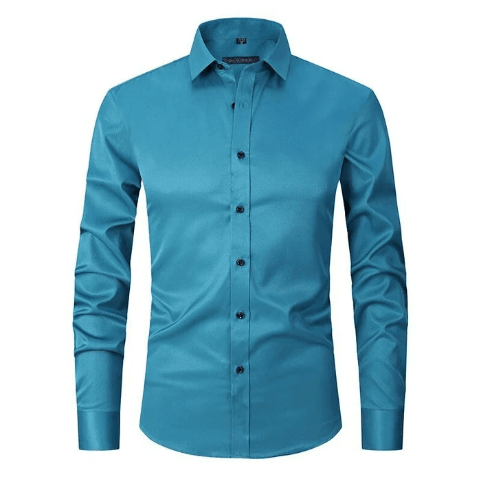 Elegant men's stretch long sleeve dress shirt, perfect for formal occasions & office fashion.