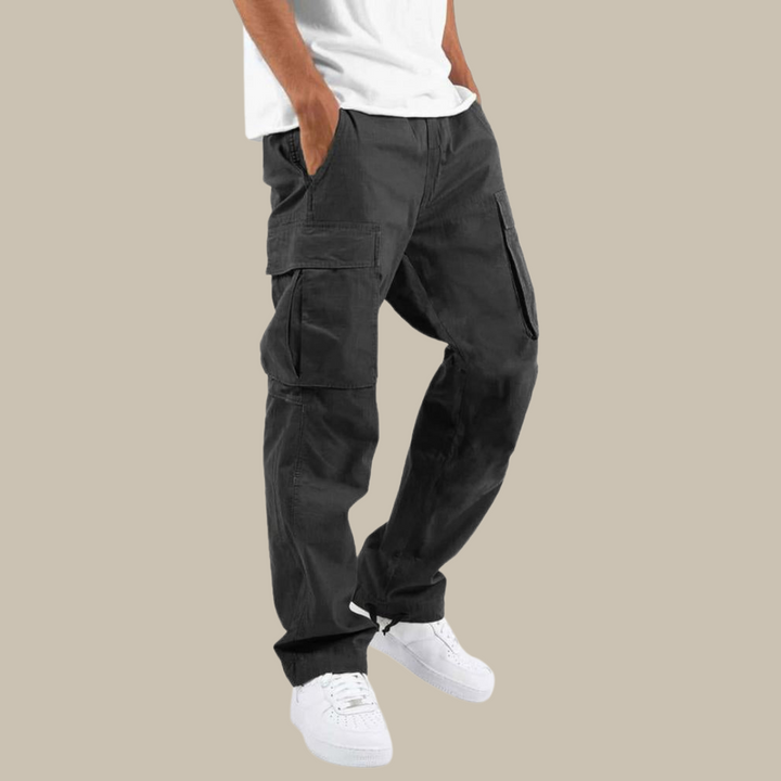 Men's stretch regular fit cargo trousers in cotton blend. Comfortable multi-pocket pants for everyday wear & outdoor.