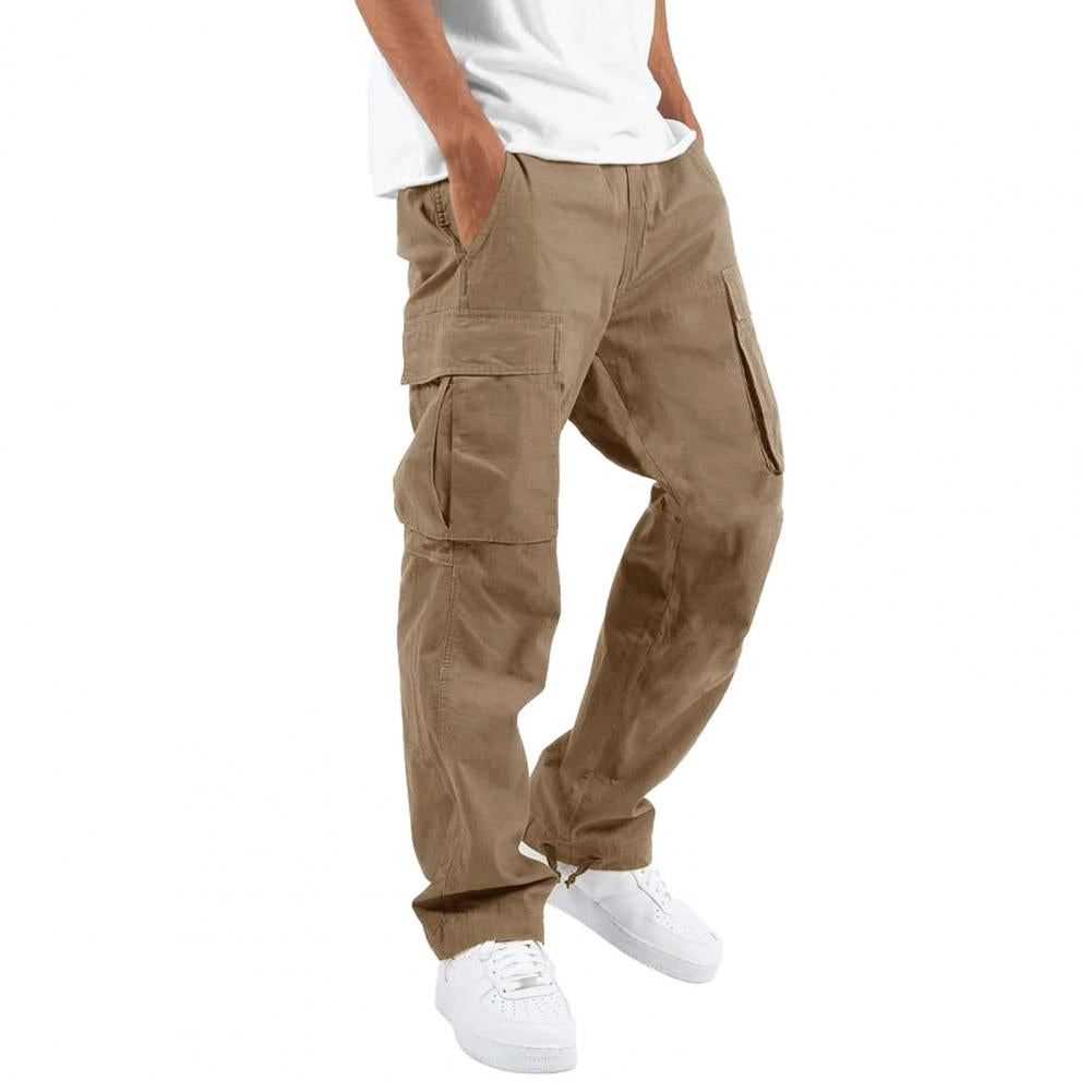 Men's stretch cargo trousers with elastic waist. Durable regular fit pants for outdoor activities & casual styling.