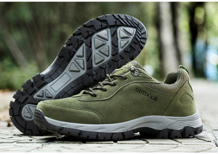 Close-up of StrideComfort men's walking shoes, highlighting comfortable design, orthopedic support, & durable sole.