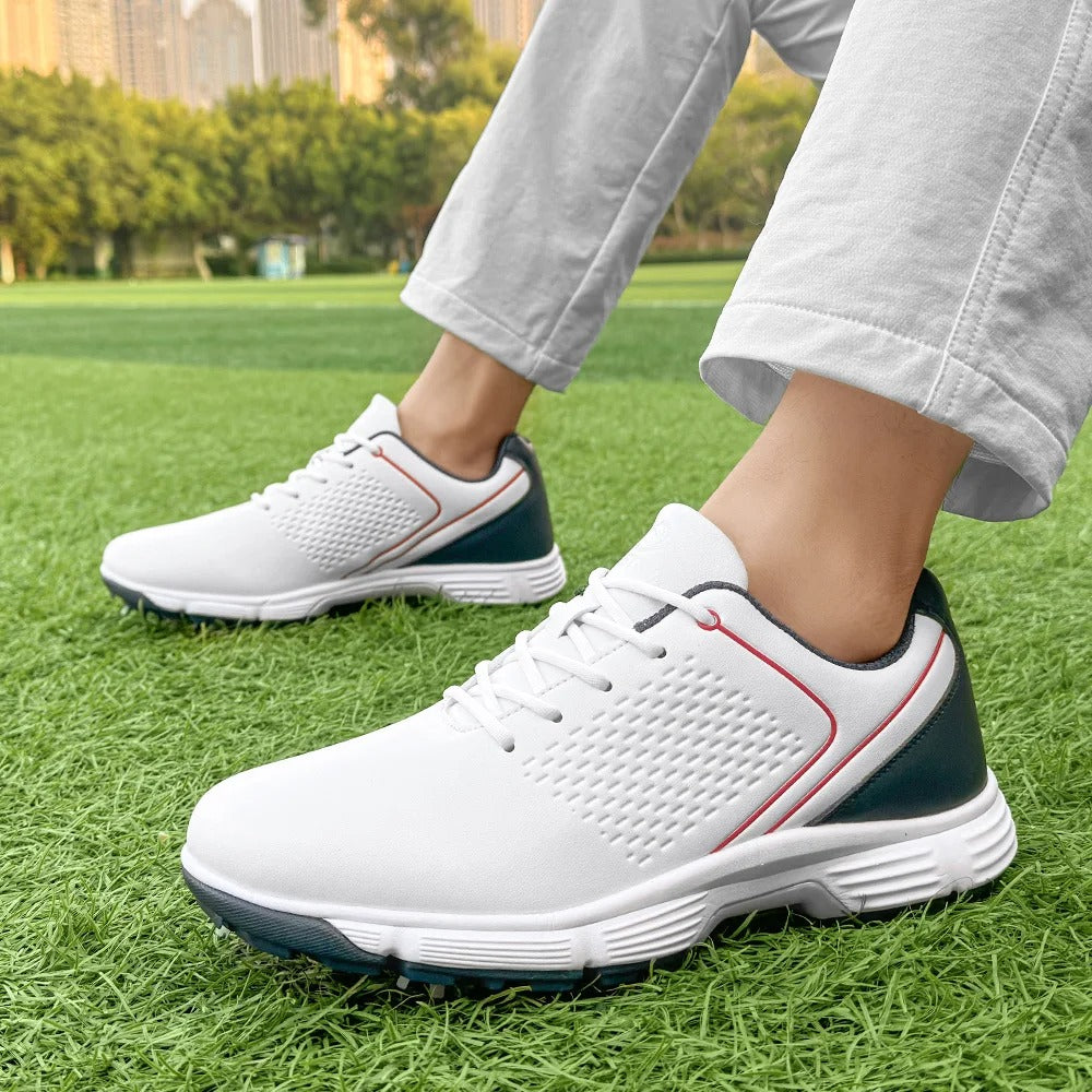 Advanced Men's Striker Pro golf shoes, durable for course play, superior traction.