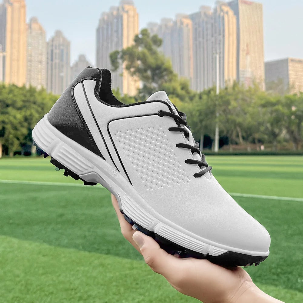 Spiked Men's Striker Pro golf shoes, built for durable, athletic, all-weather performance.