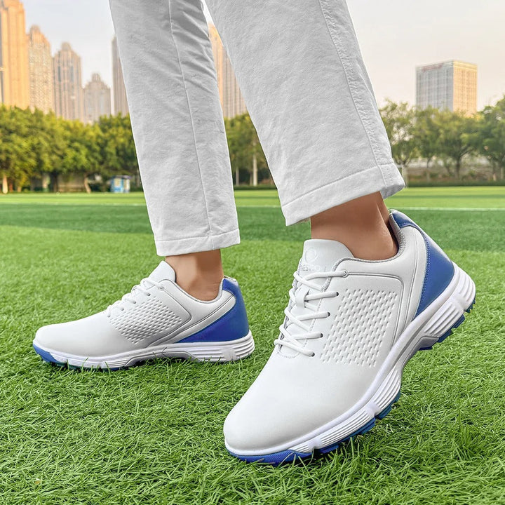 Comfortable Men's Striker Pro golf shoes, durable design for all-day course wear.