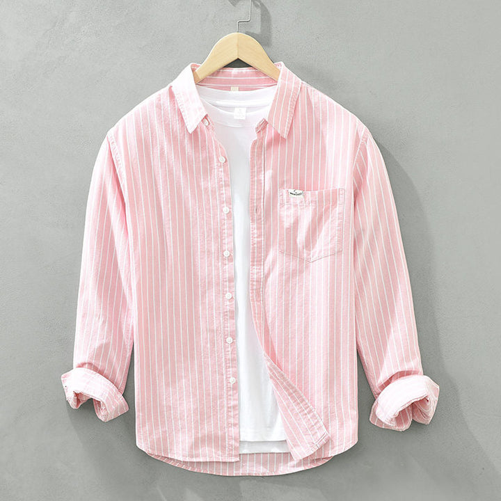 Classic men's long sleeve striped casual shirt, modern fit design for a sharp, relaxed look.