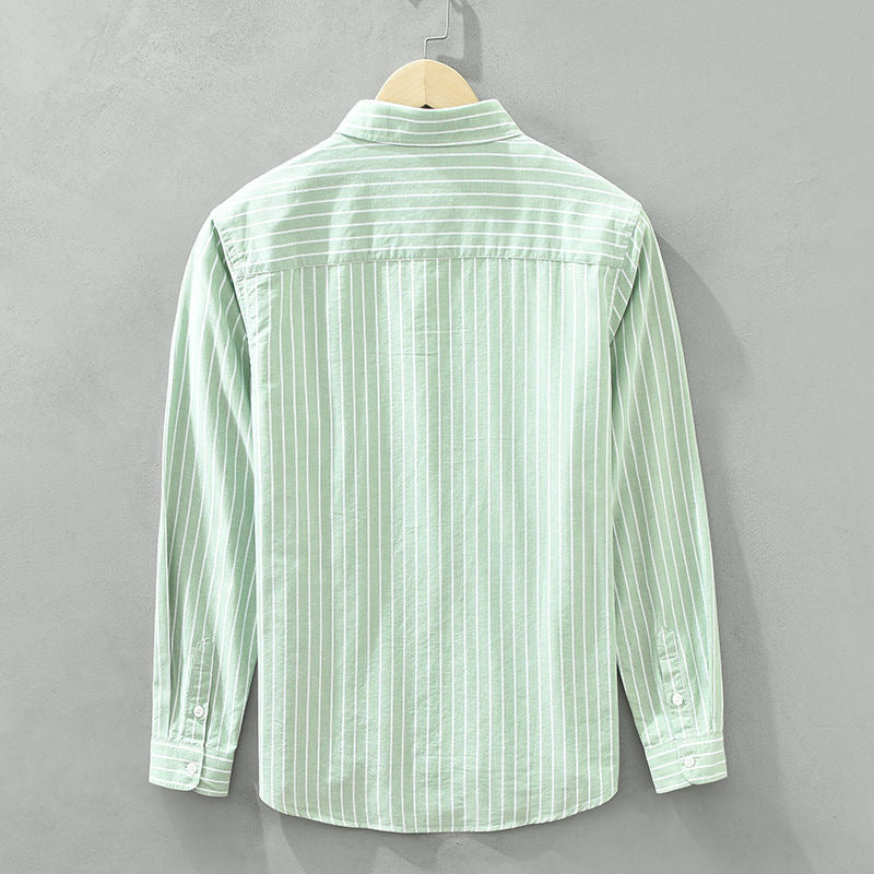 Men's modern fit striped long sleeve shirt, comfortable button-up for smart casual outfits.