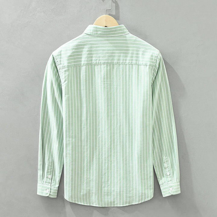 Men's modern fit striped long sleeve shirt, comfortable button-up for smart casual outfits.