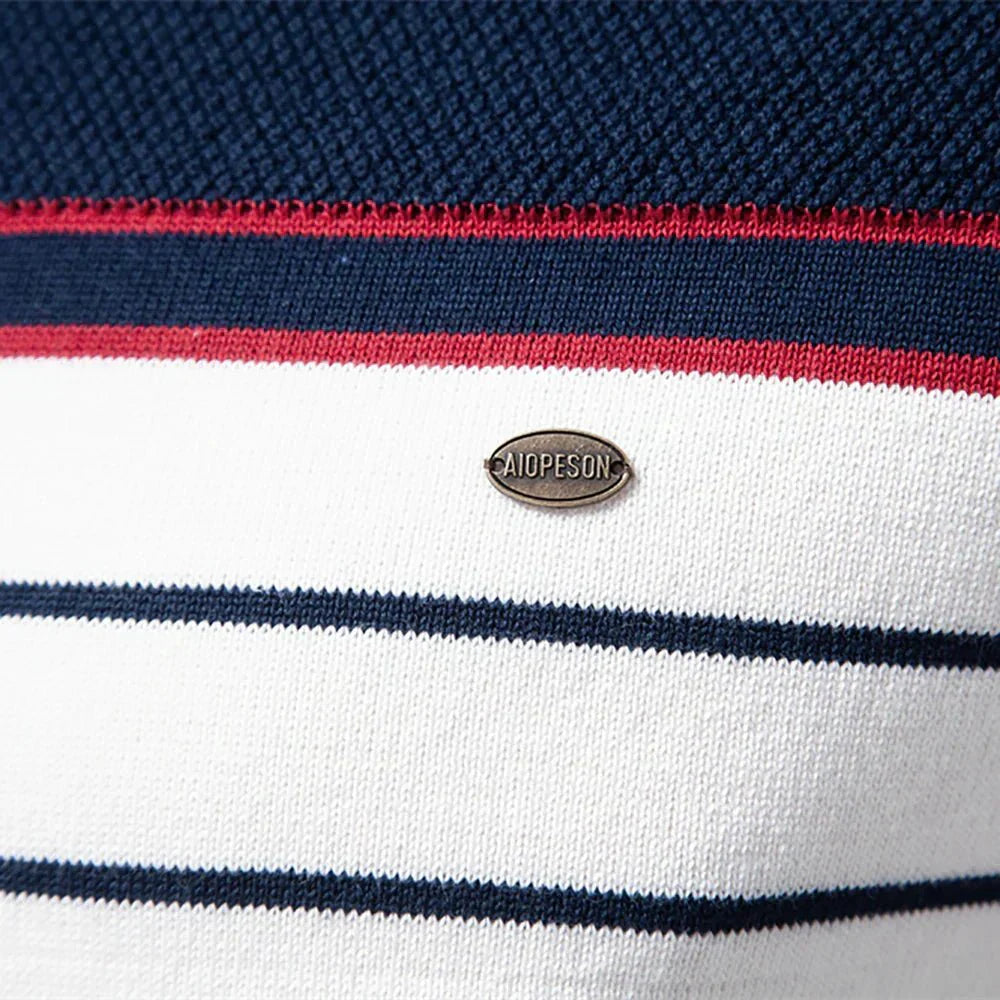 Comfortable men's striped crew neck pullover sweater, nautical style, warm for fall & winter.