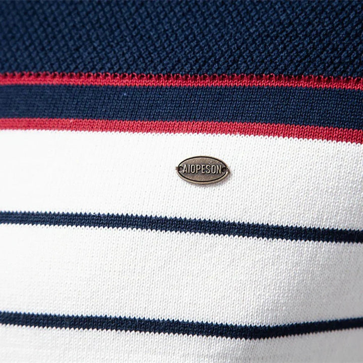 Comfortable men's striped crew neck pullover sweater, nautical style, warm for fall & winter.