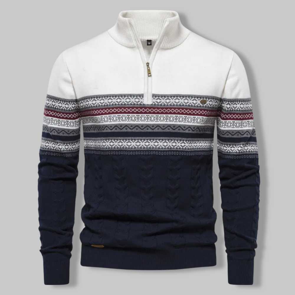 Men's striped half-zip pullover sweater, SummitZip, for versatile casual and smart casual wear.