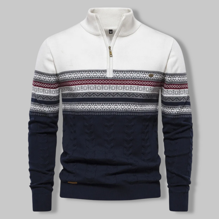 Men's striped half-zip pullover sweater, SummitZip, for versatile casual and smart casual wear.