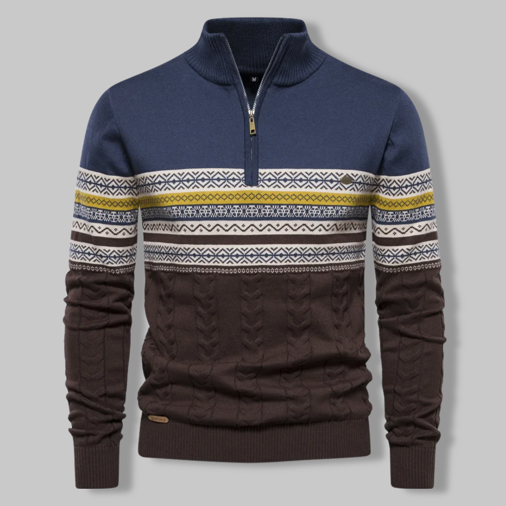 Classic men's striped half-zip sweater, SummitZip, ideal for everyday comfort & smart casual look.