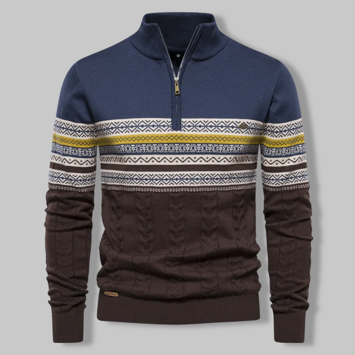 Classic men's striped half-zip sweater, SummitZip, ideal for everyday comfort & smart casual look.