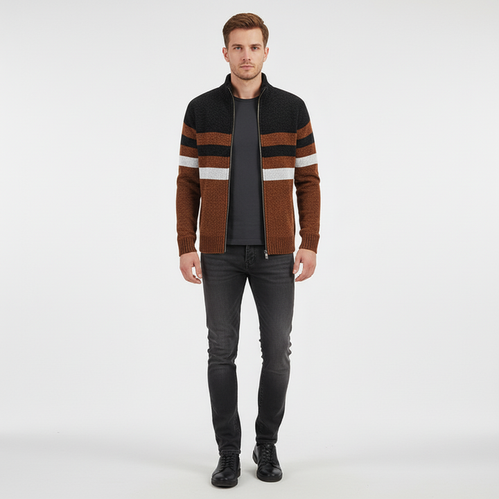Striped knit pullover hoodie for men, a comfortable and stylish winter apparel choice