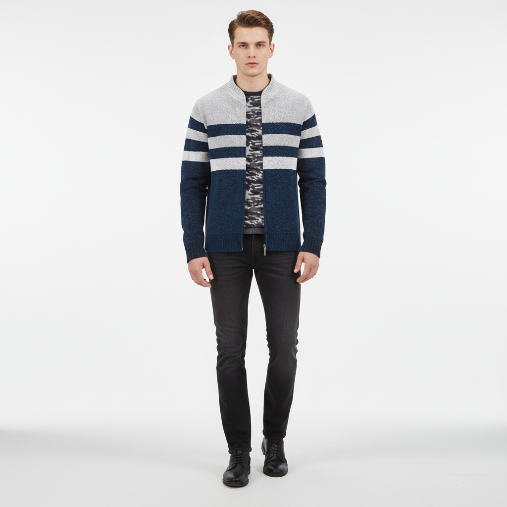 Comfortable men's striped knitwear hoodie, a must-have for casual mens style