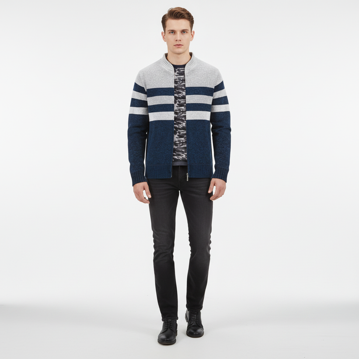 Comfortable men's striped knitwear hoodie, a must-have for casual mens style