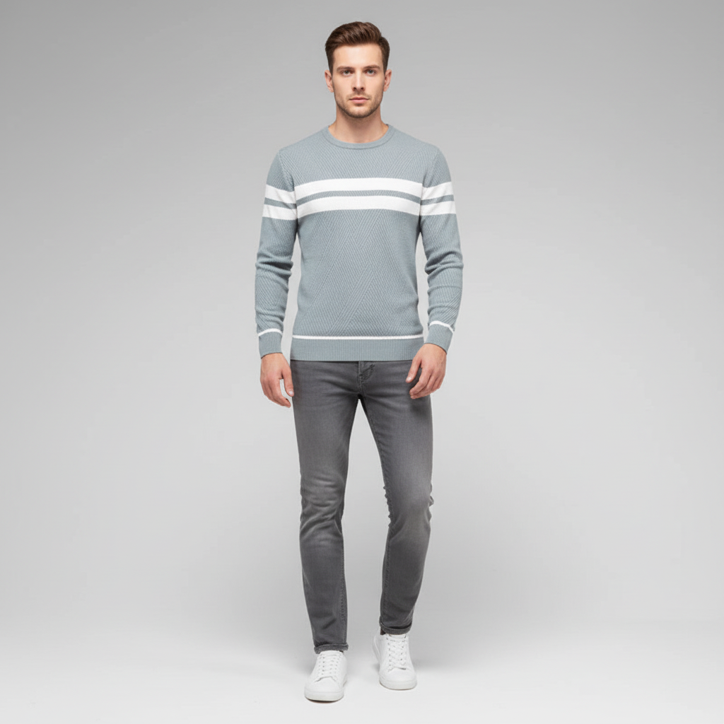 Casual men's striped sweater, crew neck, comfortable knitted jumper for everyday wear