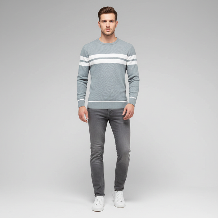 Casual men's striped sweater, crew neck, comfortable knitted jumper for everyday wear