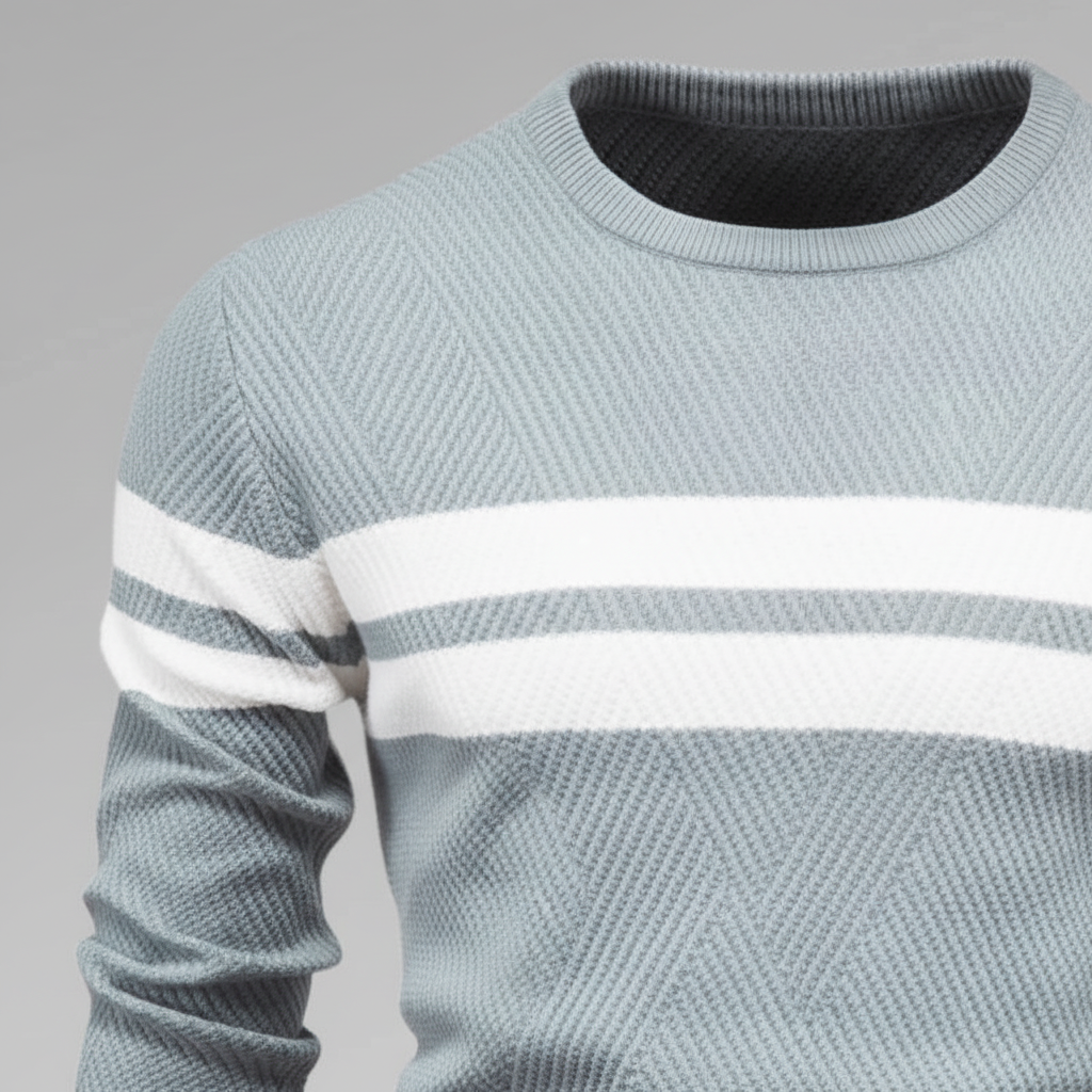 Versatile men's cotton blend jumper, fine knit with horizontal stripes and round neck