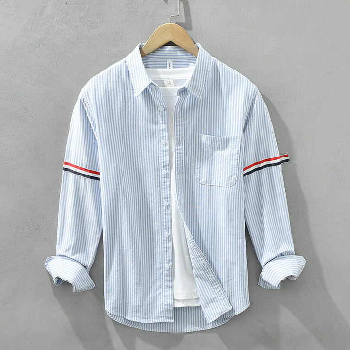 Men's striped long sleeve button-down shirt for smart casual style & all-day comfort.