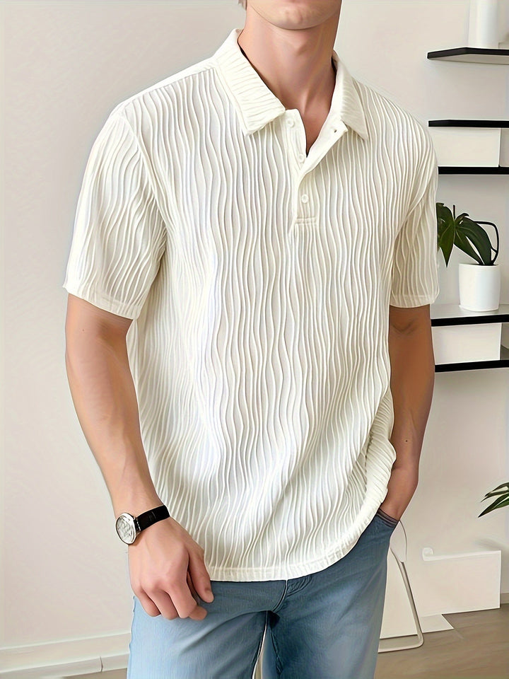 Men's striped polo shirt, a modern fit casual top perfect for summer fashion or comfortable golf wear.