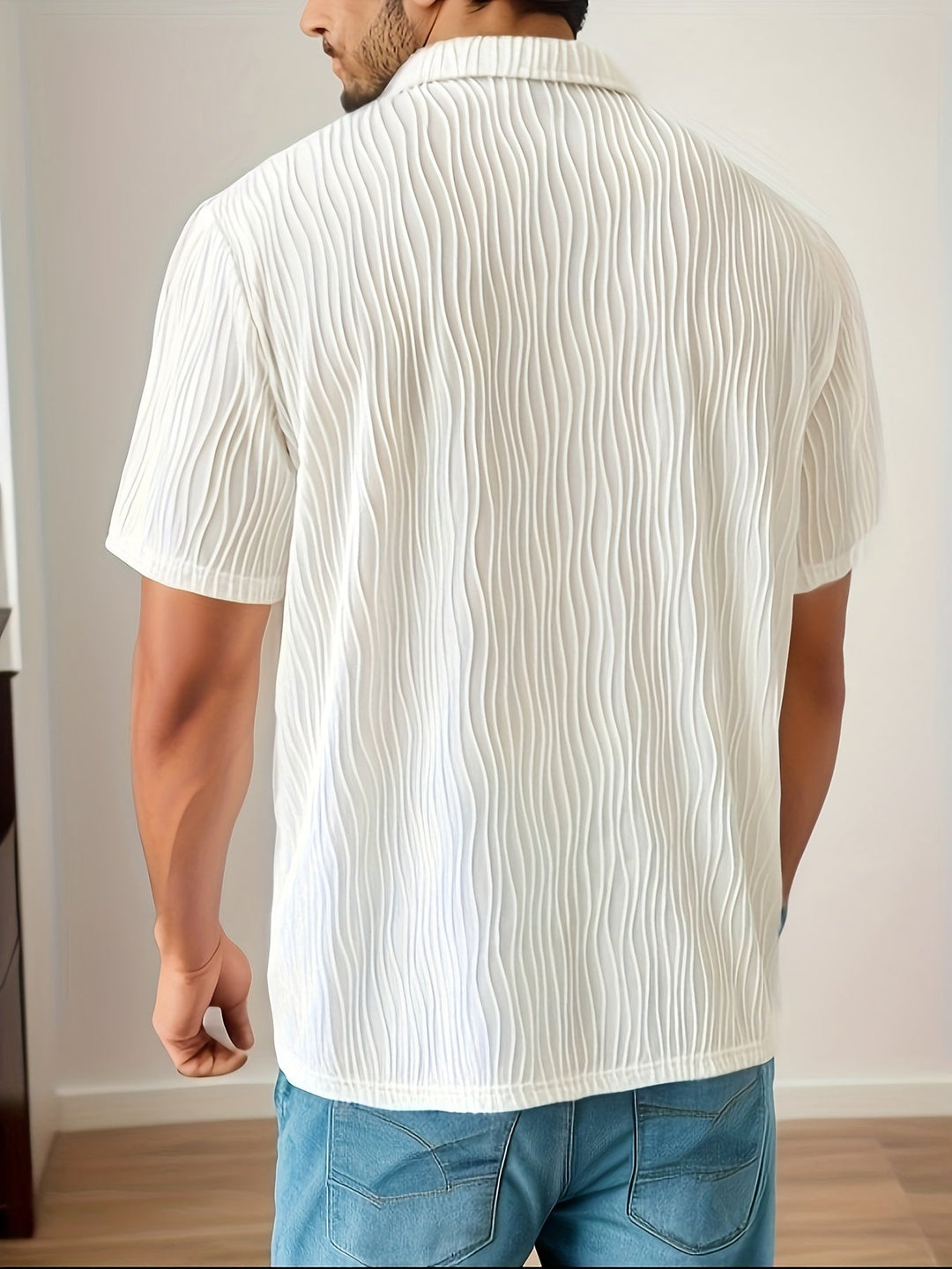 Comfortable men's striped short sleeve polo shirt, versatile for casual wear, golf, or stylish summer outfits.
