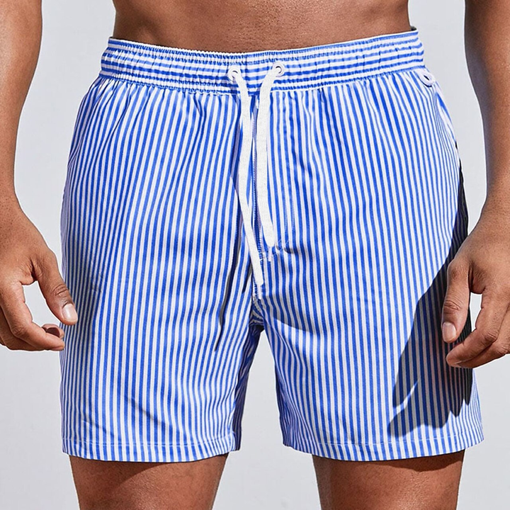 Lightweight men's striped swim trunks, quick-dry for ultimate summer beach and pool comfort.