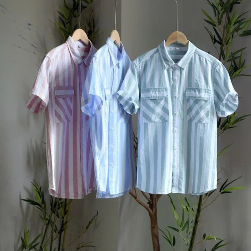 Lightweight men's tailored fit striped casual button-up shirt, versatile for easy wear & refined casual style.