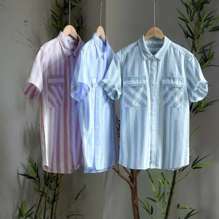Lightweight men's tailored fit striped casual button-up shirt, versatile for easy wear & refined casual style.