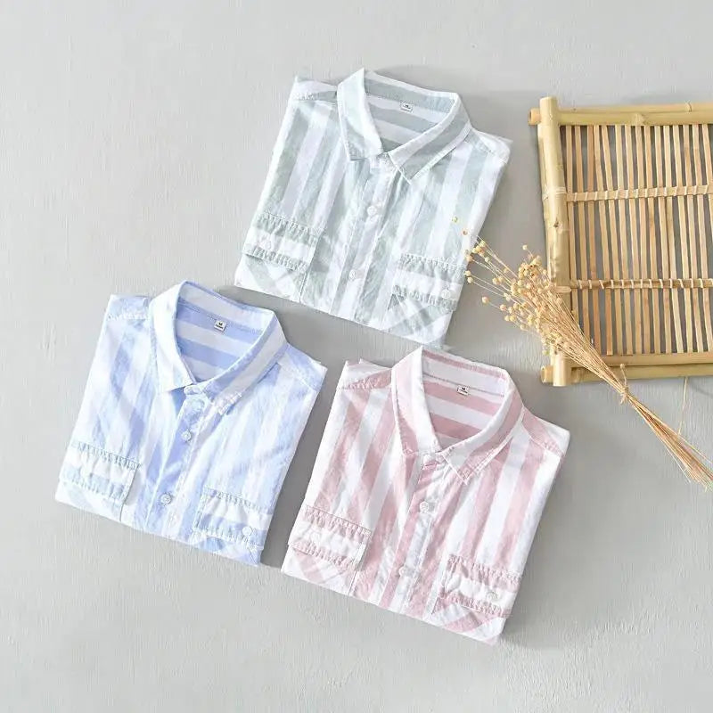 Stylish men's striped short sleeve button-up shirt, perfect lightweight top for spring and summer casual fashion.
