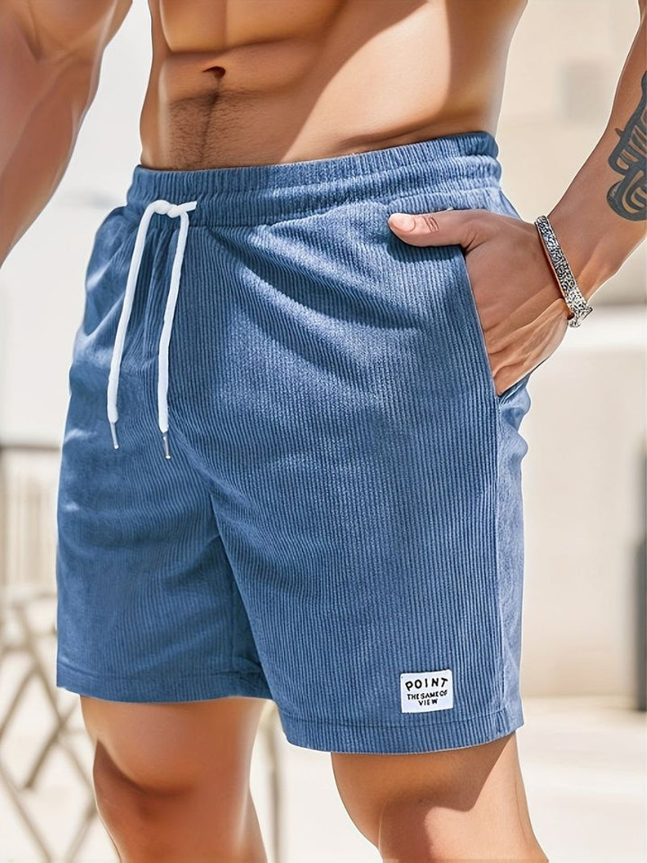 Men's striped summer comfort shorts, blue and white, relaxed fit, perfect for vacation wear