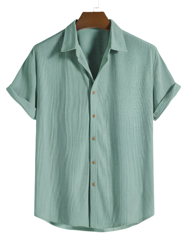 Relaxed fit men's striped summer shirt and shorts, a versatile beachwear set.