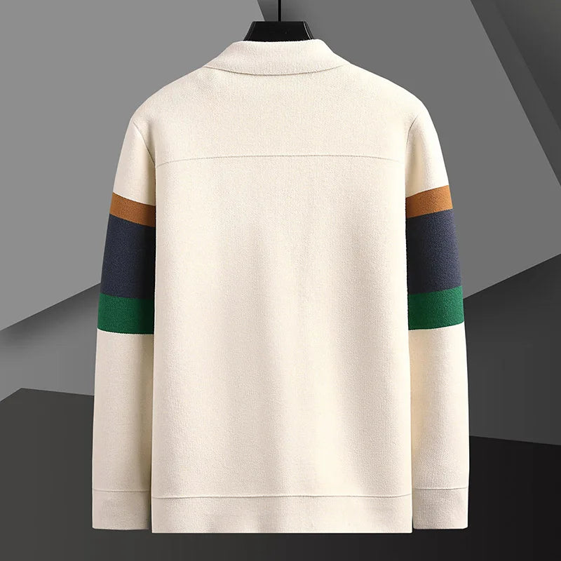 Comfortable men's varsity jacket with striped design, perfect for casual layering. Timeless retro style outerwear.