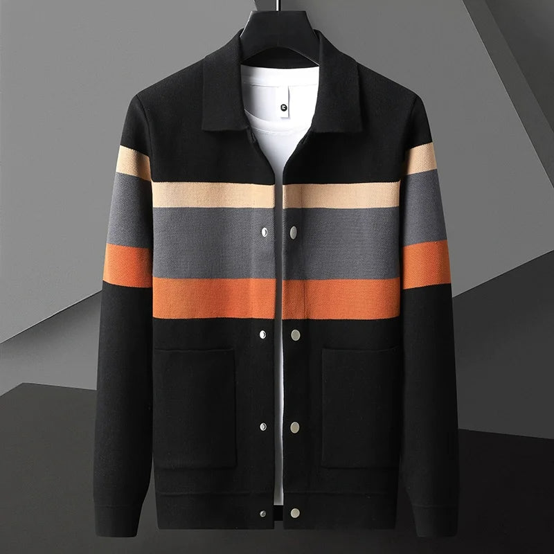 Timeless men's striped varsity jacket offering casual comfort. Stylish outerwear for a versatile, retro-inspired look.