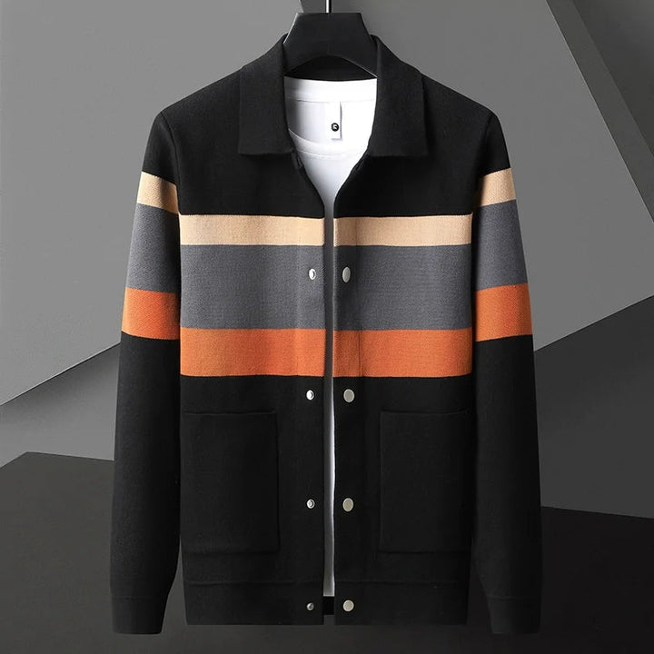 Timeless men's striped varsity jacket offering casual comfort. Stylish outerwear for a versatile, retro-inspired look.