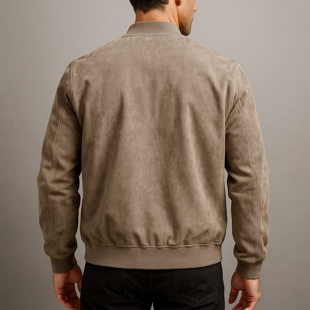 Stylish men's structured bomber jacket, a key tailored outerwear piece for smart casual fashion.