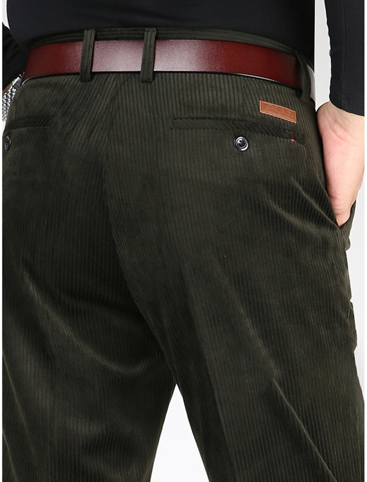 Modern men's ribbed pants with a structured design & straight leg for a comfortable, versatile smart casual look.
