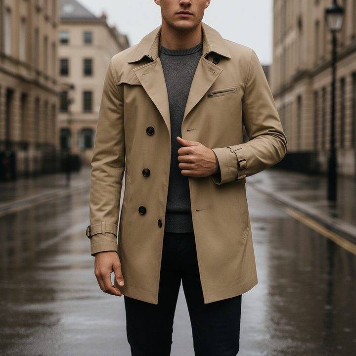 Men's Structured Shoulder Pad Trench Coat