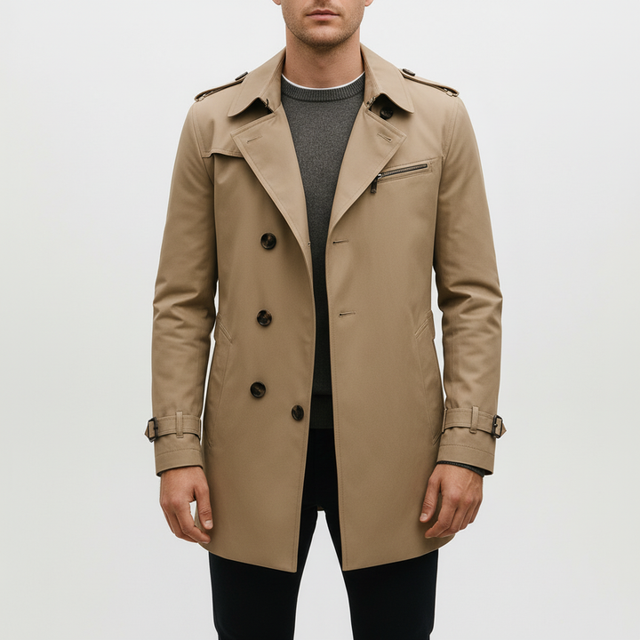 Men's Structured Shoulder Pad Trench Coat
