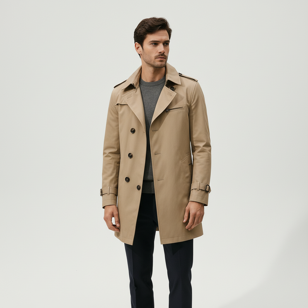 Men's Structured Shoulder Pad Trench Coat