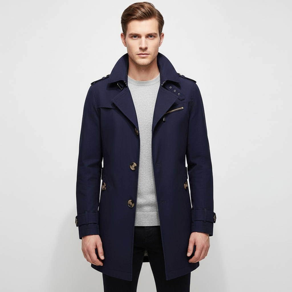Men's Structured Shoulder Pad Trench Coat