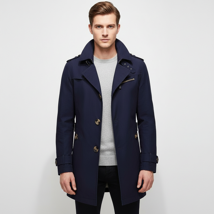 Men's Structured Shoulder Pad Trench Coat