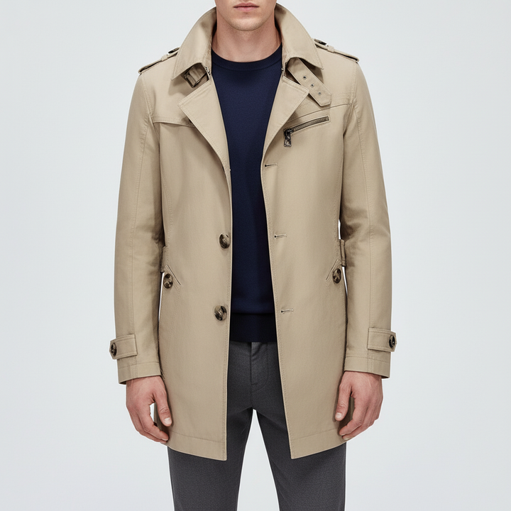 Men's Structured Shoulder Pad Trench Coat