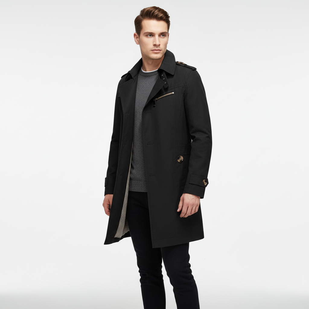 Men's Structured Shoulder Pad Trench Coat