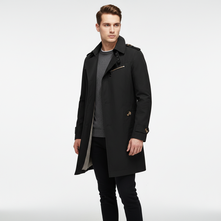 Men's Structured Shoulder Pad Trench Coat