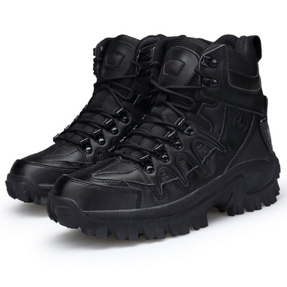 Conquer trails in men's durable waterproof hiking boots. Sturdy adventure gear with reliable grip for outdoor expeditions.