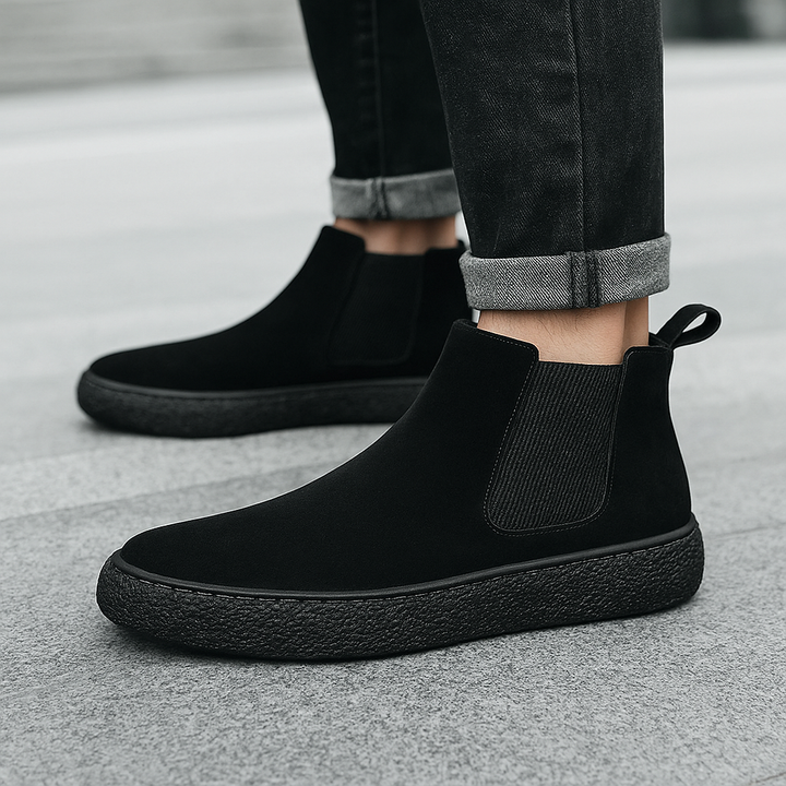 Orthopedic men's Chelsea boots with cushioned insoles for superior foot comfort & style.