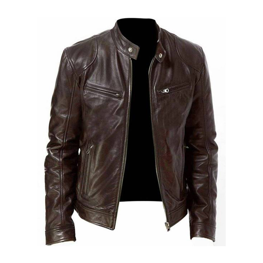 Versatile men's everyday racer jacket, featuring a durable zipper & modern style for fashionable outerwear.
